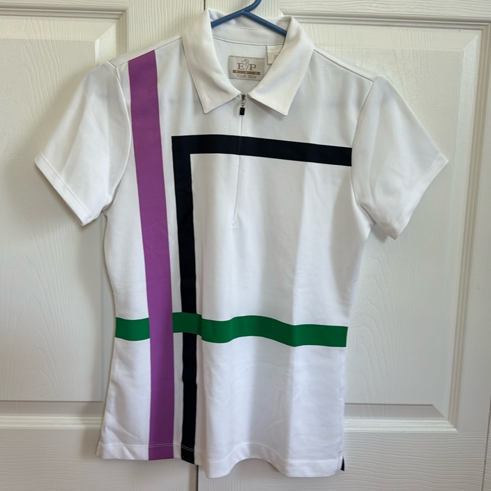 White Short Sleeve Women Active Top Golf Shirt Size Small Half Zip EP Pro
